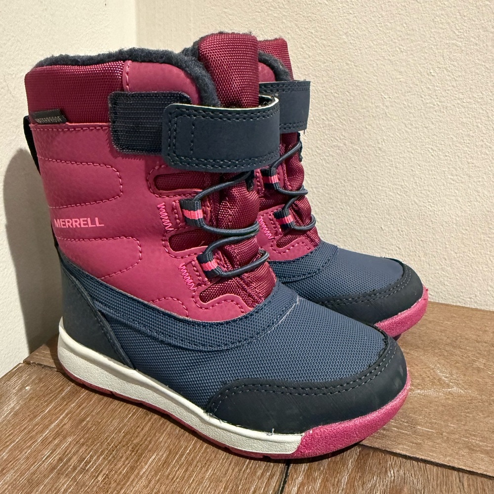 Merrell Snow Storm Waterproof Boots Girls Sz 7 Berry Navy Winter Snow ML165313